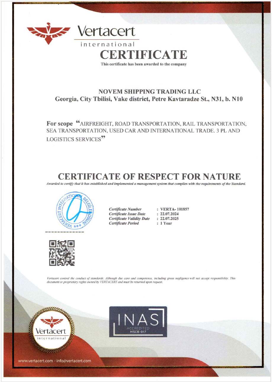 CERTIFICATION OF RESPECT FOR NATURE